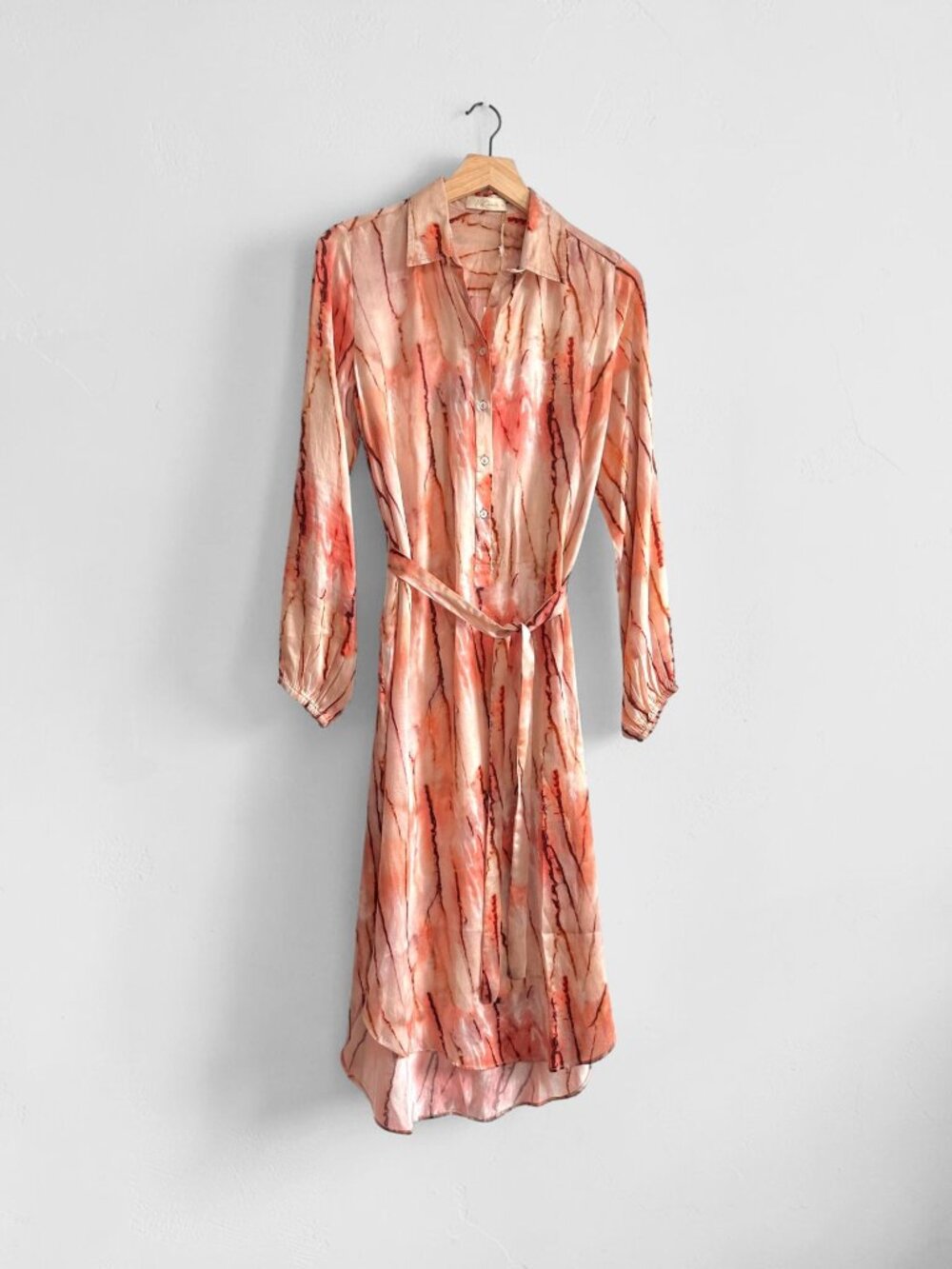 NWT Mes Demoiselles Mapress Pink Watercolor Tie-Dye Belted Shirt Dress 34EU